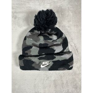 Nike Camo Pom Beanie Cuffed White Logo Youth One Size